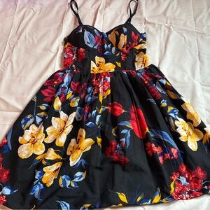 Marshalls Black Floral Spaghetti-Strap Dress with Yellow & Red Blooms
